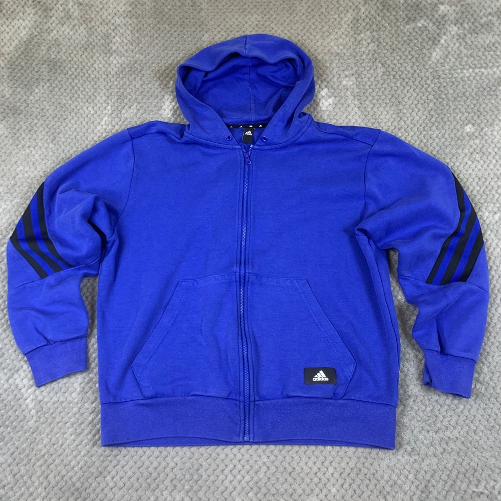 Adidas Mens Full Zip Hoodie Royal Blue 3 Stripe H39781 Sweatshirt XL